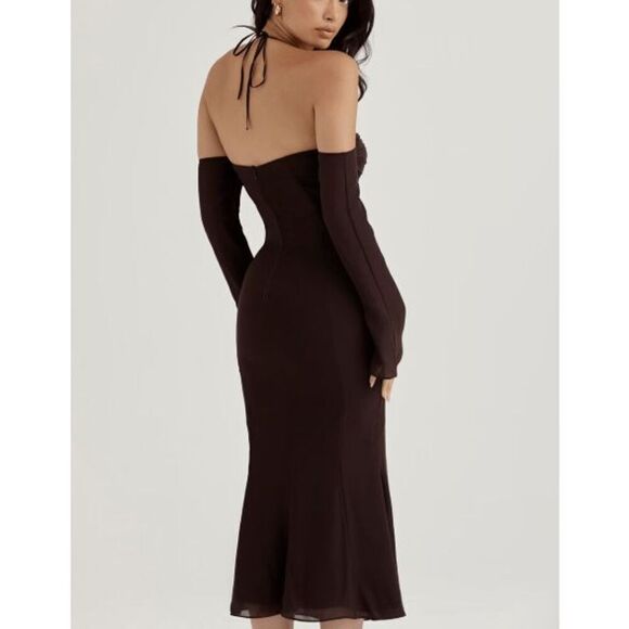 House of CB Naomi Halter Midi Dress Espresso Brown Back Zip Plus Cup Size XS - Picture 2 of 16